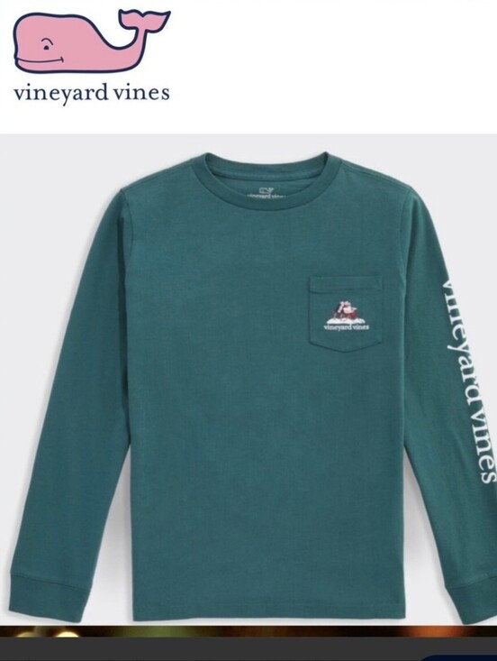Vineyard Vines Other - Vineyard Vines Forest Green Long Sleeve Pocket Tee with Holiday Whale Sz.7